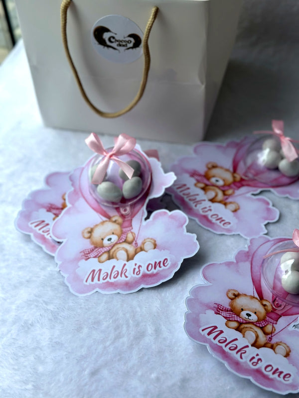 Teddy Bear & Hot Air Balloon 1st Birthday Favor Cards – Personalized Chocolate — Chocoodad Baku
