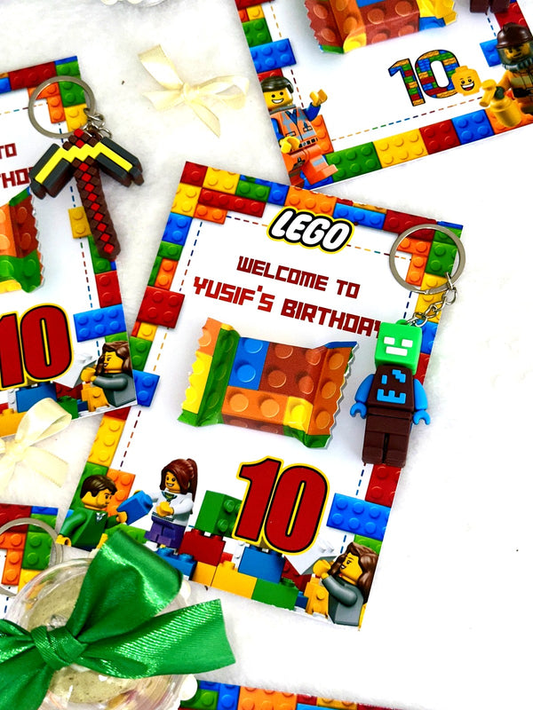 LEGO 10th Birthday Favor Cards with Gifts attached – Personalized Chocolate — Chocoodad Baku