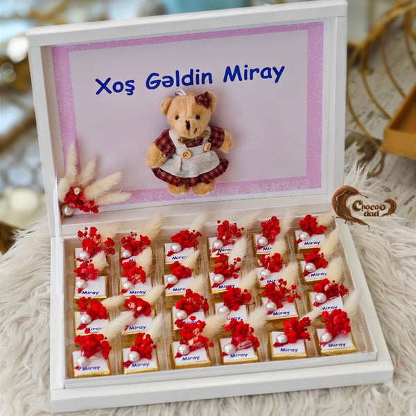Welcome Baby Girl - Teddy Bear Design 24 Chocolate and Box