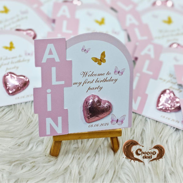 Welcome to My 1st Birthday Party - Pink Custom Chocolate Cards