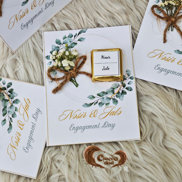 Flower Bouquet Themed Engagement Chocolate Cards