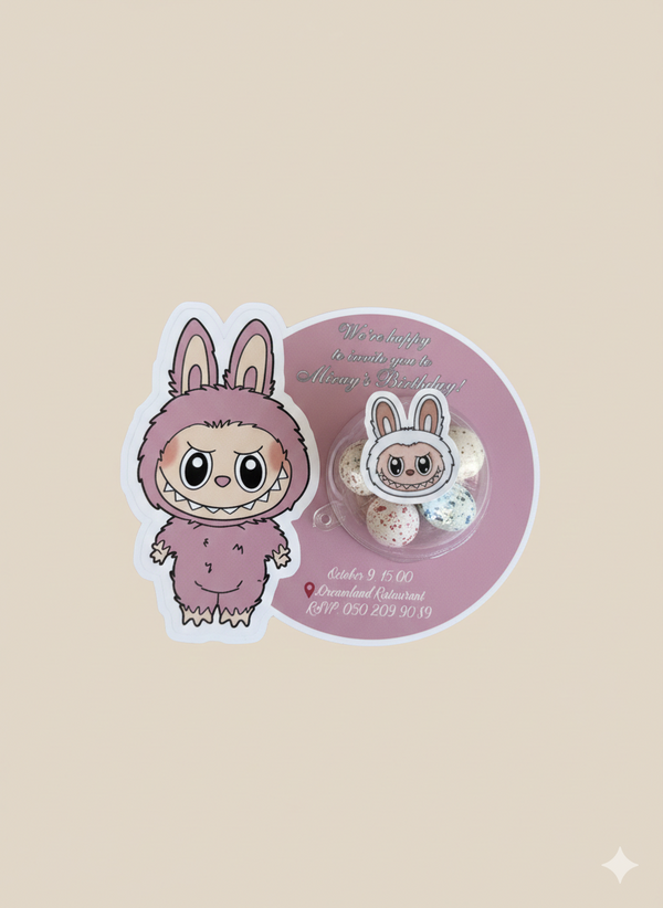 Personalized Labubu Birthday Favor Cards