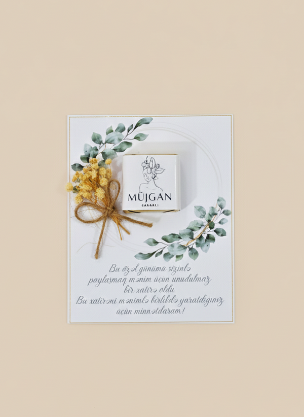 Decorative card with flowers and text on a beige background