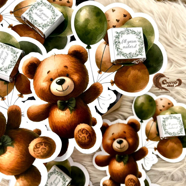 "Happy First Birthday" Teddy Bear Shaped Chocolate Cards