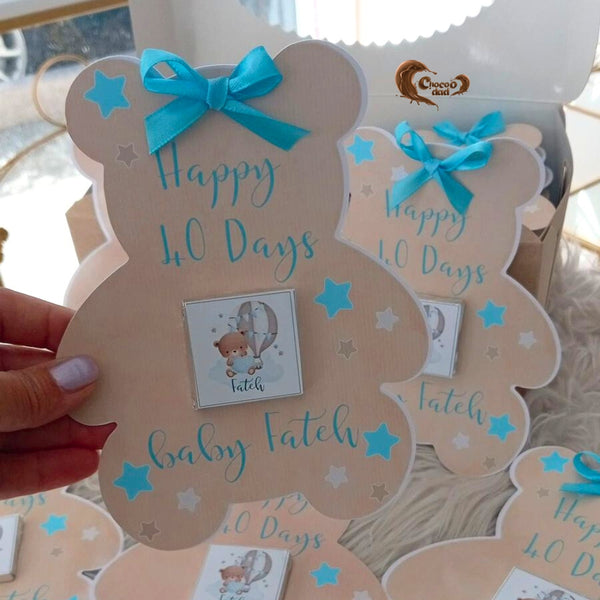 Teddy Bear-Themed Chocolate Cards for Baby’s 40-Day Celebration