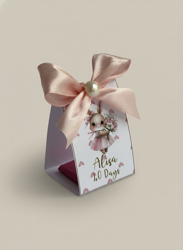 Bunny Ballerina Baby 40 Days Favour Box — Pink Pearl Bow Gift — Chocoodad Baku