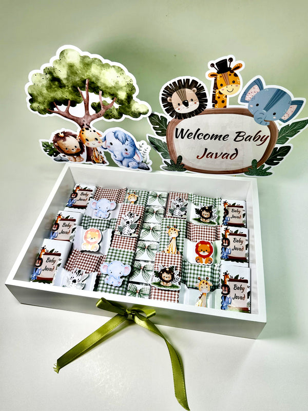 Jungle Safari Welcome Baby Boy Chocolate Box — Green Newborn Gift Set — Chocoodad Baku