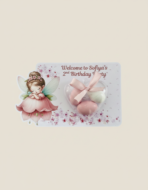 Fairy Angel Birthday Favour Card — Dragee Dome & Bow Girl Gift — Chocoodad Baku