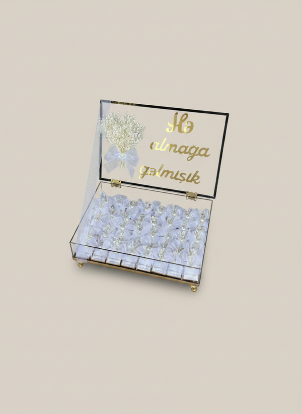Yes Day Acrylic Khoncha Chocolate Box — White Organza Wedding Favour — Chocoodad Baku