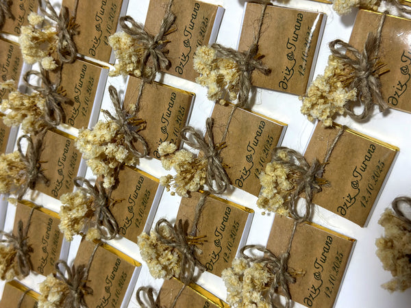 Rustic Kraft Wedding & Engagement Chocolate — Dried Flower & Gold Foil — Chocoodad Baku