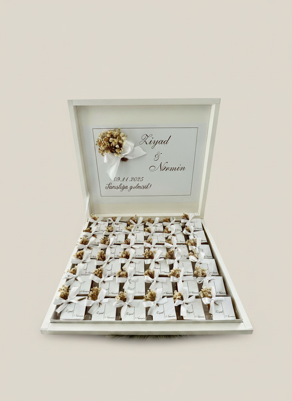 Yes Day White Shadow Box — Couple Names & Dried Flower Chocolate Display — Chocoodad Baku