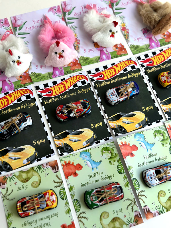 Hot Wheels & Bunny Birthday Accessory Card — Car Toy & Hair Clip Favour — Chocoodad Baku