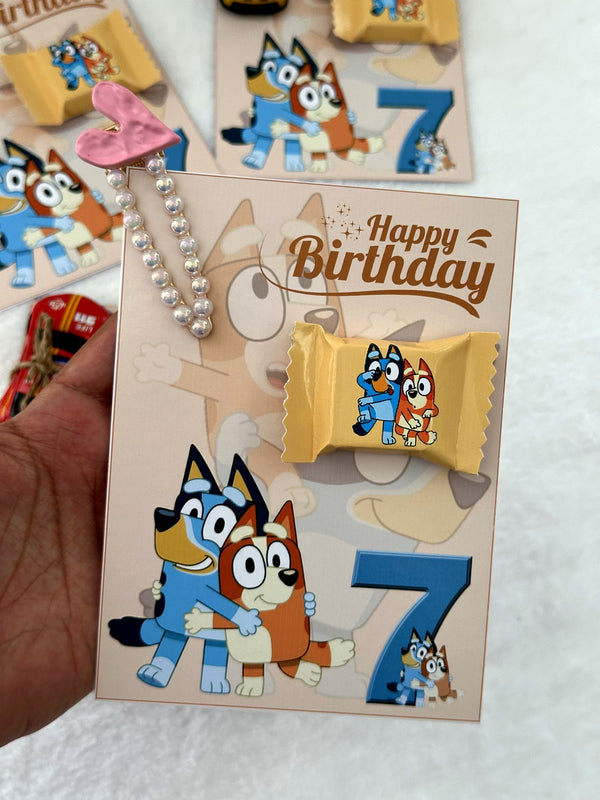 Bluey 7th Birthday Favor Cards with Gifts attached – Personalized Chocolate — Chocoodad Baku
