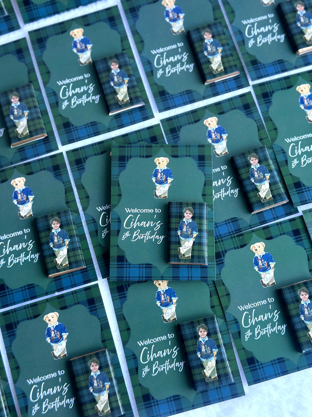Teddy Bear 5th Birthday Favor Cards – Personalized Chocolate — Chocoodad Baku