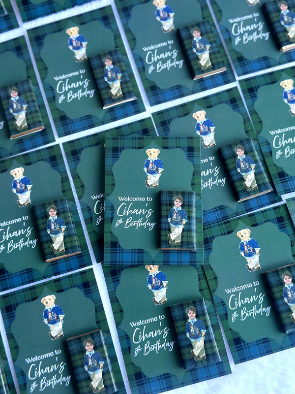 Teddy Bear 5th Birthday Favor Cards – Personalized Chocolate — Chocoodad Baku