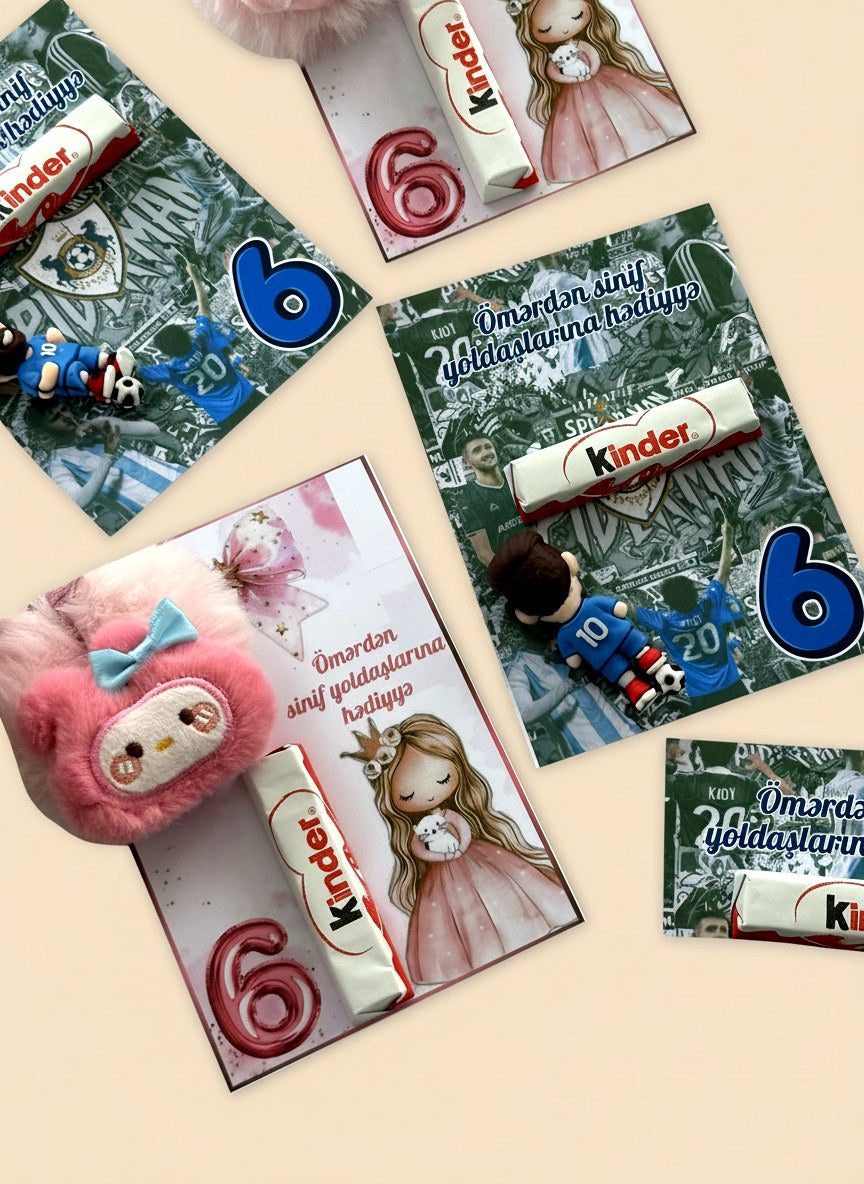 Spiderman & Princess 6th Birthday Favor Cards with Gifts attached – Kinder Chocolate — Chocoodad Baku