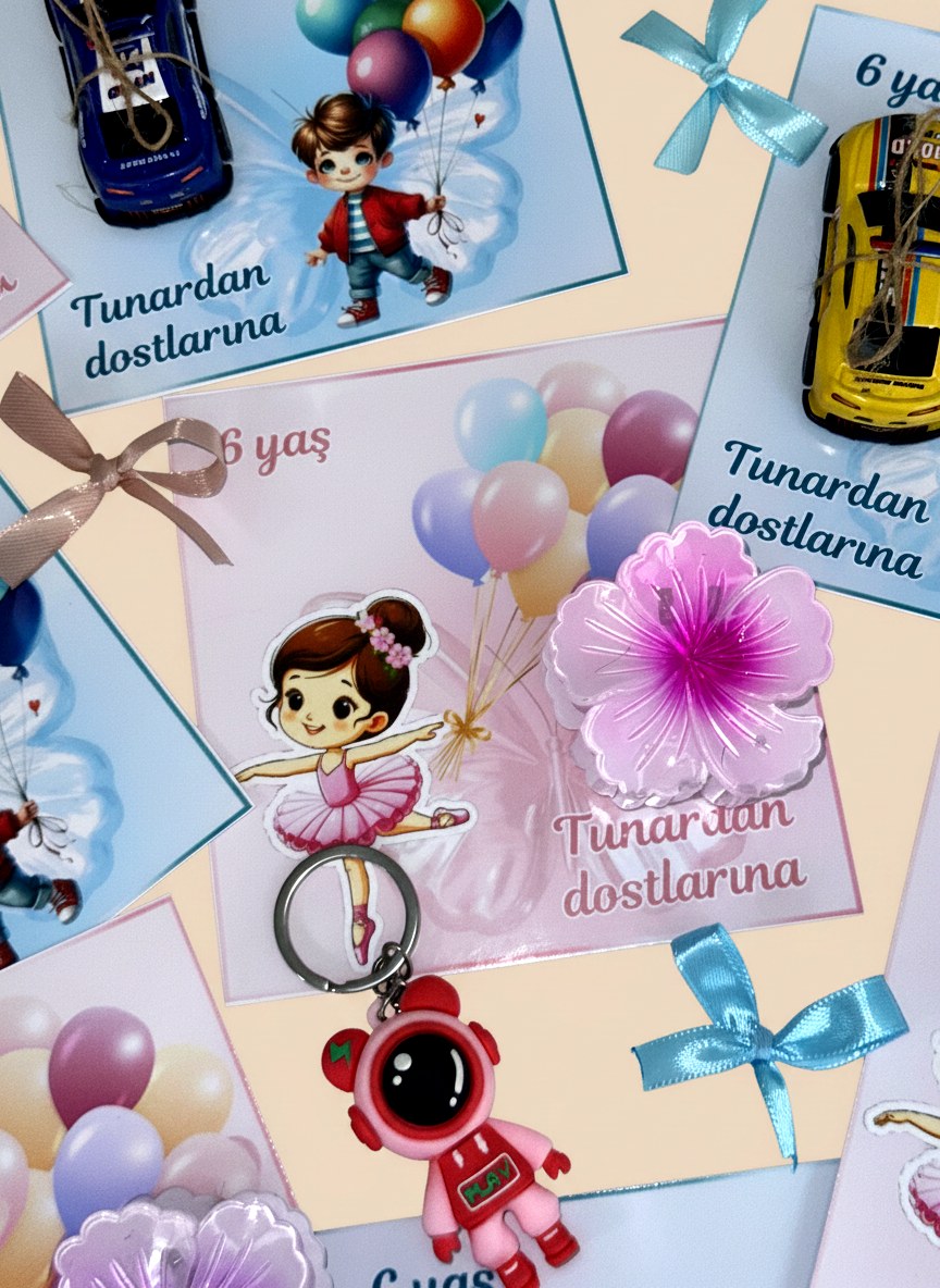 Ballerina & Astronaut & Race Car 6th Birthday Favor Cards with Gifts attached – Personalized Chocolate — Chocoodad Baku