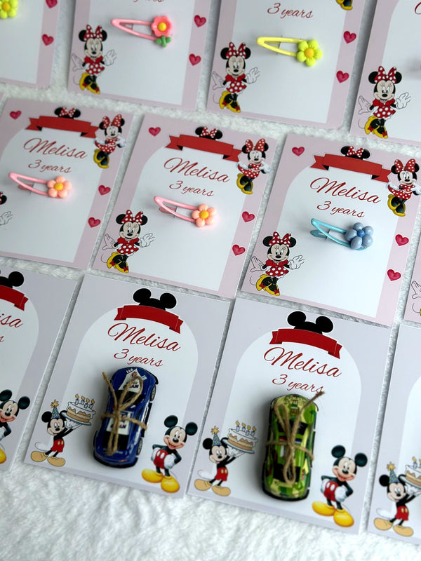 Mickey Mouse Birthday Favor Cards with Gift attached — Chocoodad Baku