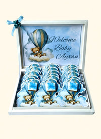 Teddy Bear & Hot Air Balloon Baby Welcome 24 Chocolate Cards & Box – Personalized Chocolate — Chocoodad Baku