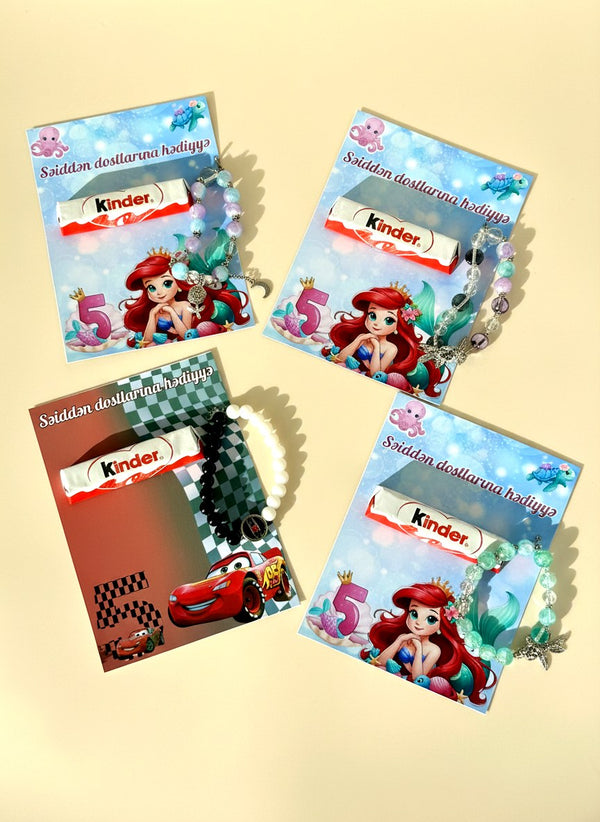Lightning McQueen & Ariel 5th Birthday Favor Cards with Gifts attached – Kinder Chocolate — Chocoodad Baku