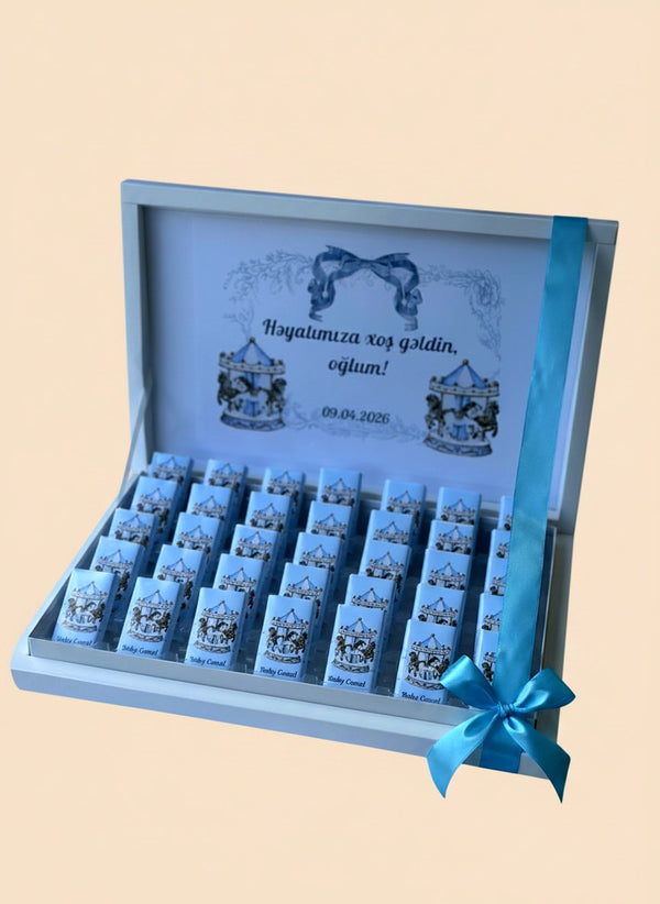 Carousel theme Welcome Baby Boy (35 Chocolates in Box) – Personalized Chocolate — Chocoodad Baku
