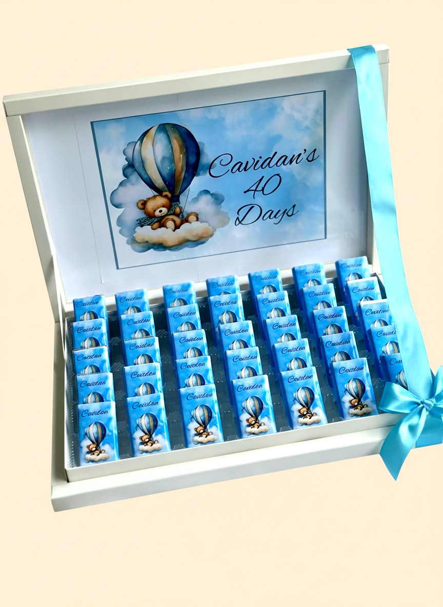 Teddy Bear Baby's 40-Day Baby (30 Chocolates & Box) – Personalized Chocolate Box — Chocoodad Baku