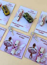Ballerina 2nd Birthday Favor Cards – Personalized Chocolate & Hair Clip Gift and Car toy — Chocoodad Baku