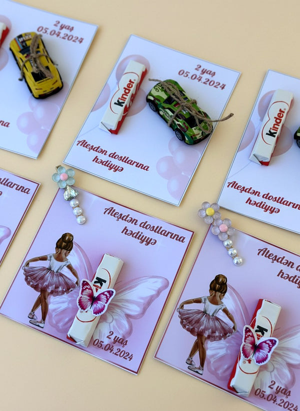 Ballerina 2nd Birthday Favor Cards – Personalized Chocolate & Hair Clip Gift and Car toy — Chocoodad Baku