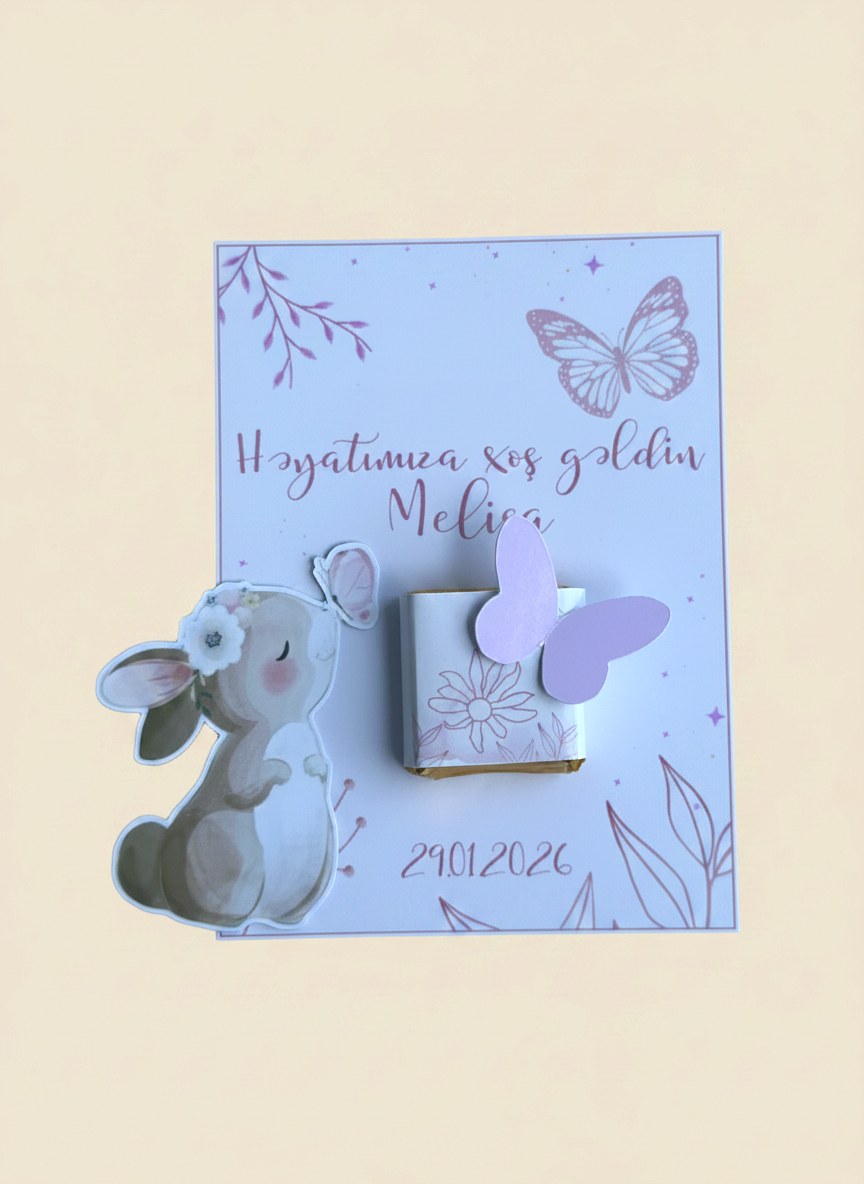 Bunny Baby Girl Welcome Favor Cards – Personalized Chocolate — Chocoodad Baku