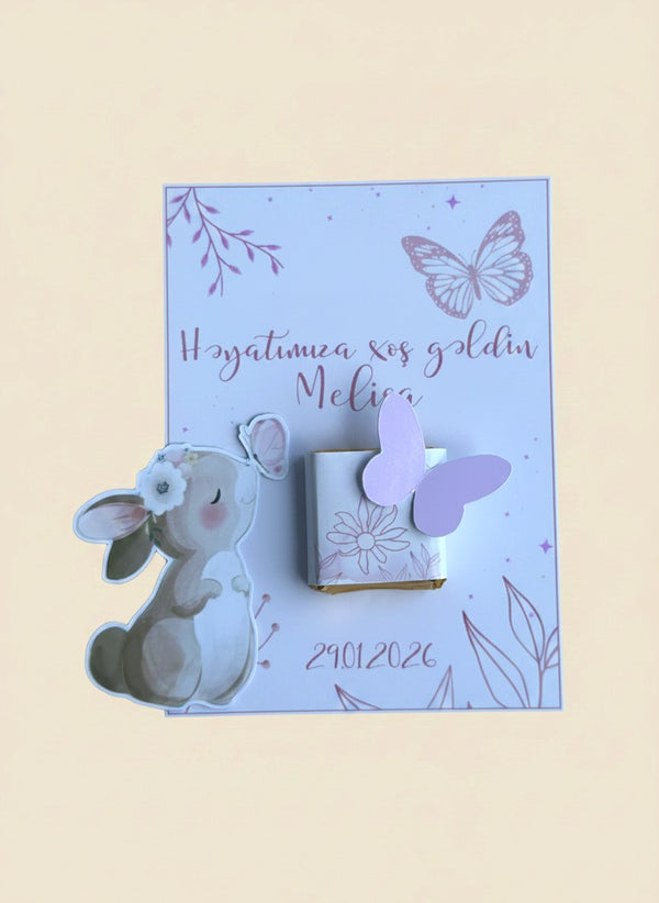 Bunny Baby Girl Welcome Favor Cards – Personalized Chocolate — Chocoodad Baku
