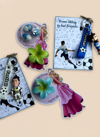 Princess Barbie & Football Birthday Favor Cards with Gifts attached — Chocoodad Baku