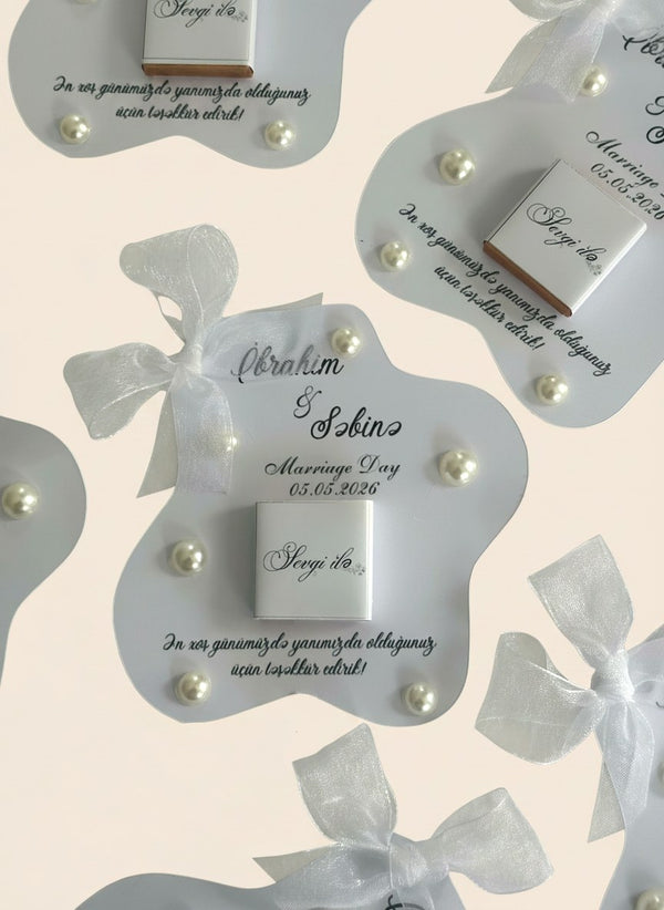 Pearl Wedding Favor Cards – Personalized Chocolate — Chocoodad Baku