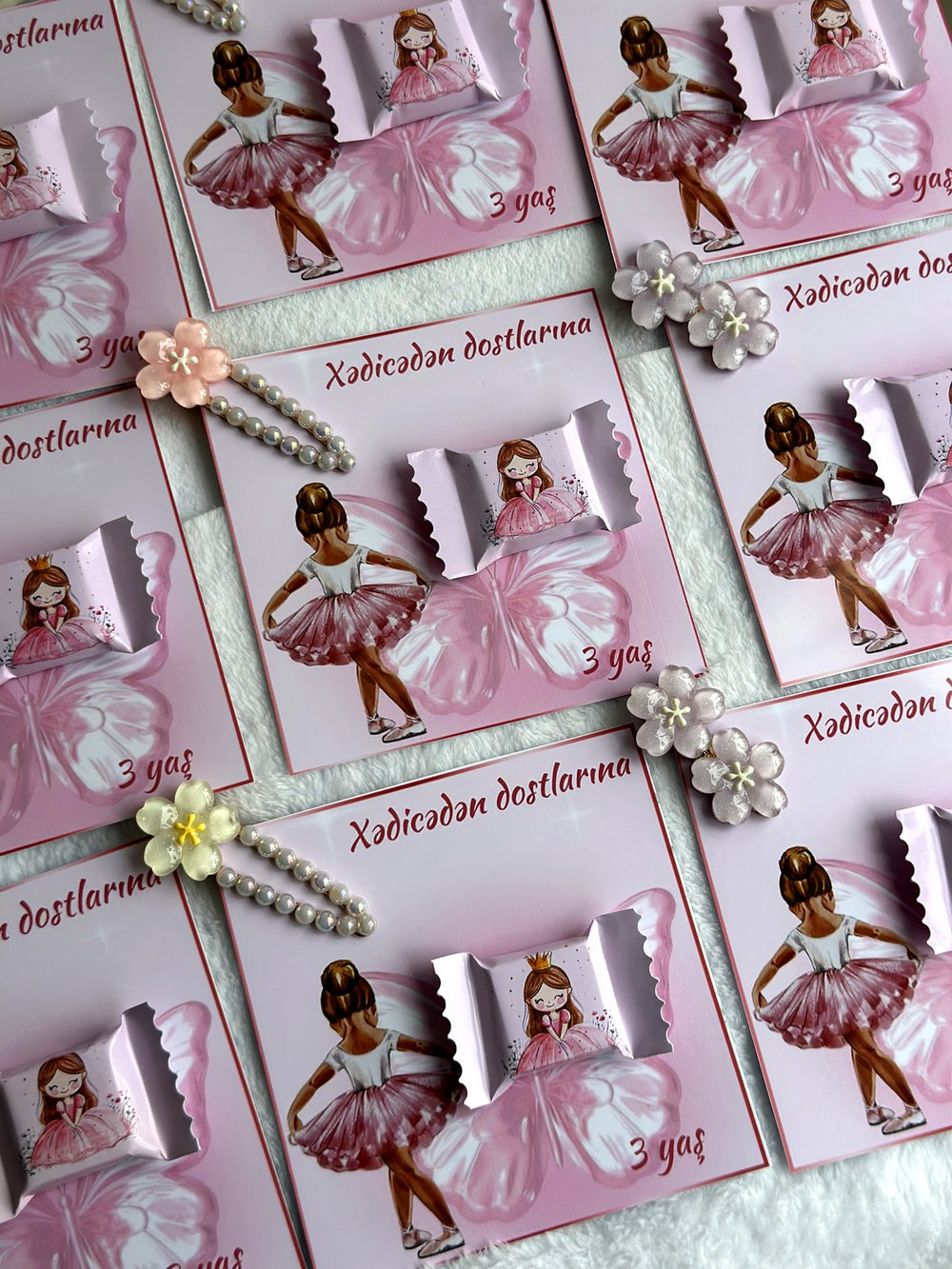 Ballerina designed 3rd Birthday Favor Cards – Personalized Chocolate and Hair Clip gift — Chocoodad Baku