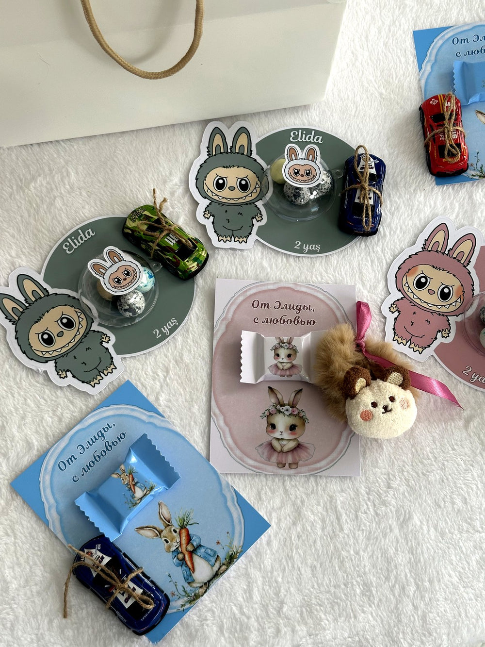 Bunny 2nd Birthday Favor Cards with Gifts attached – Personalized Chocolate — Chocoodad Baku