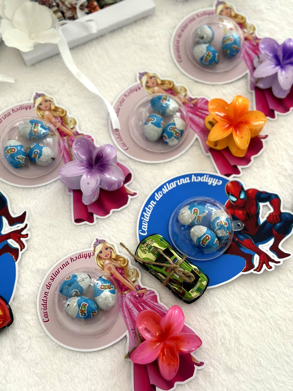 Spiderman & Flower 3rd Birthday Favor Cards with Gifts attached – Ozmo egg Chocolate — Chocoodad Baku