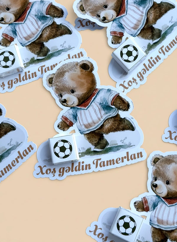 Teddy Bear Baby Welcome Favor Cards – Personalized Chocolate — Chocoodad Baku