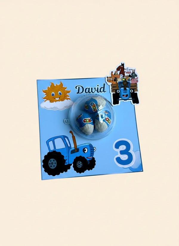 Blue Tractor Birthday Favor Cards – Ozmo egg Chocolates — Chocoodad Baku