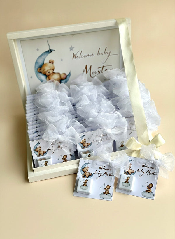 Teddy Bear Welcome Baby Boy - 30 Chocolates in Box — Chocoodad Baku