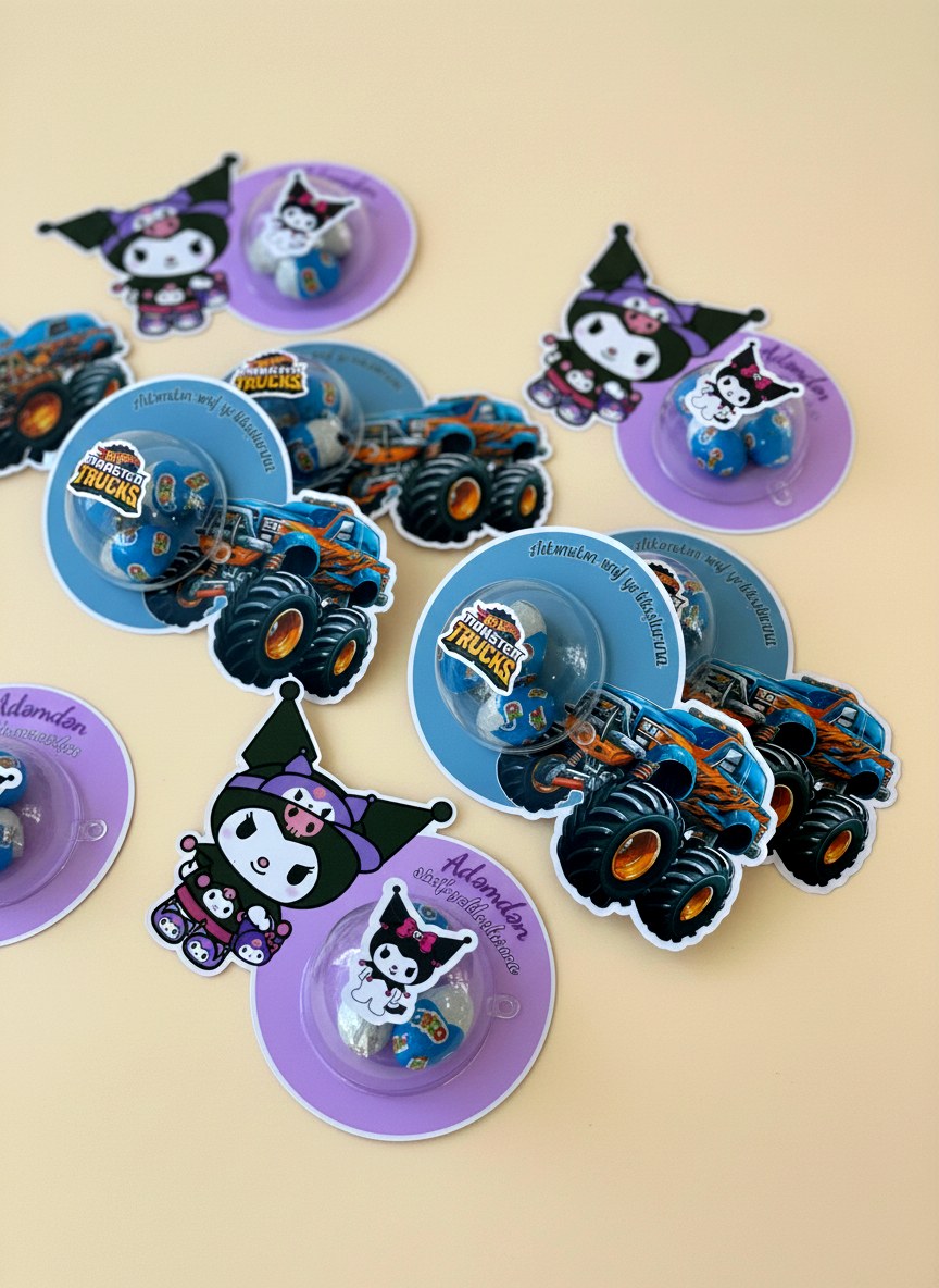 Monster Truck & Kuromi Birthday Favor Cards with Gifts attached – Personalized Ozmo Egg Chocolate — Chocoodad Baku