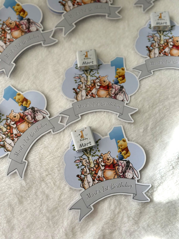 Winnie the Pooh 1st Birthday Favor Cards – Personalized Chocolate — Chocoodad Baku