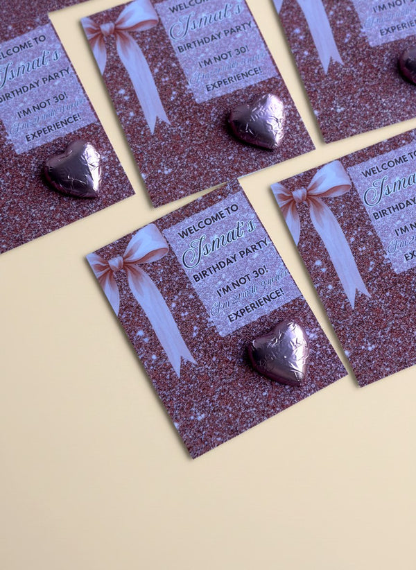 Rose Bow Birthday Favor Cards – Personalized Chocolate — Chocoodad Baku