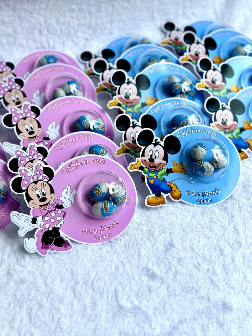 Mickey & Minnie Mouse Birthday Favor Cards with Ozmo chocolate egg — Chocoodad Baku