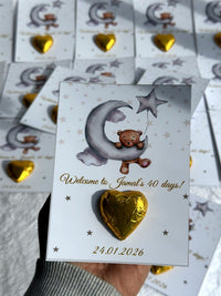 Teddy Bear 40-Day Baby Favor Cards – Personalized Chocolate — Chocoodad Baku