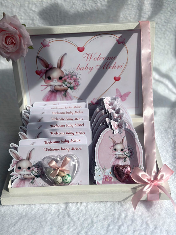 Bunny Baby Welcome 20 Favor Cards & Box – Personalized Chocolate — Chocoodad Baku