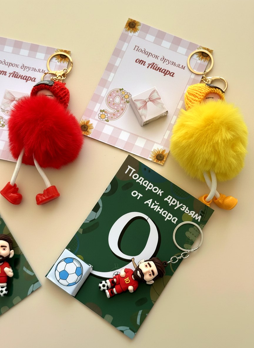 Football & Pom Pom 9th Birthday Favor Cards with Gifts attached — Chocoodad Baku