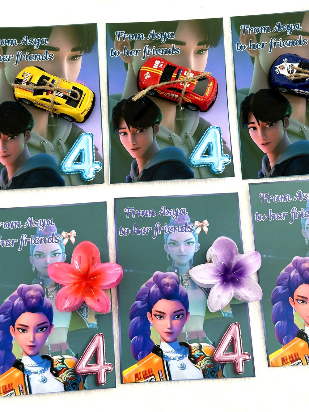 Race Car & Brawl Stars 4th Birthday Favor Cards with Gifts attached — Chocoodad Baku
