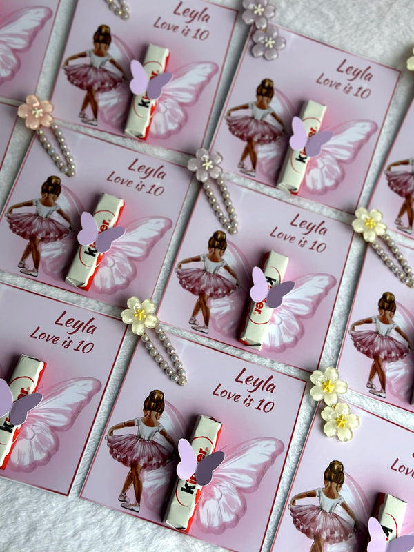 Butterfly 10th Birthday Favor Cards in Kinder Chocolate — Chocoodad Baku