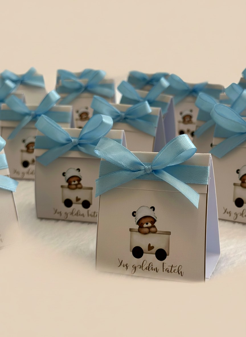 Teddy Bear Baby Welcome Favor Cards – Personalized Chocolate – Design 2 — Chocoodad Baku
