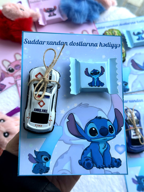 Lilo & Stitch School Party Favor Cards with Gifts attached — Chocoodad Baku