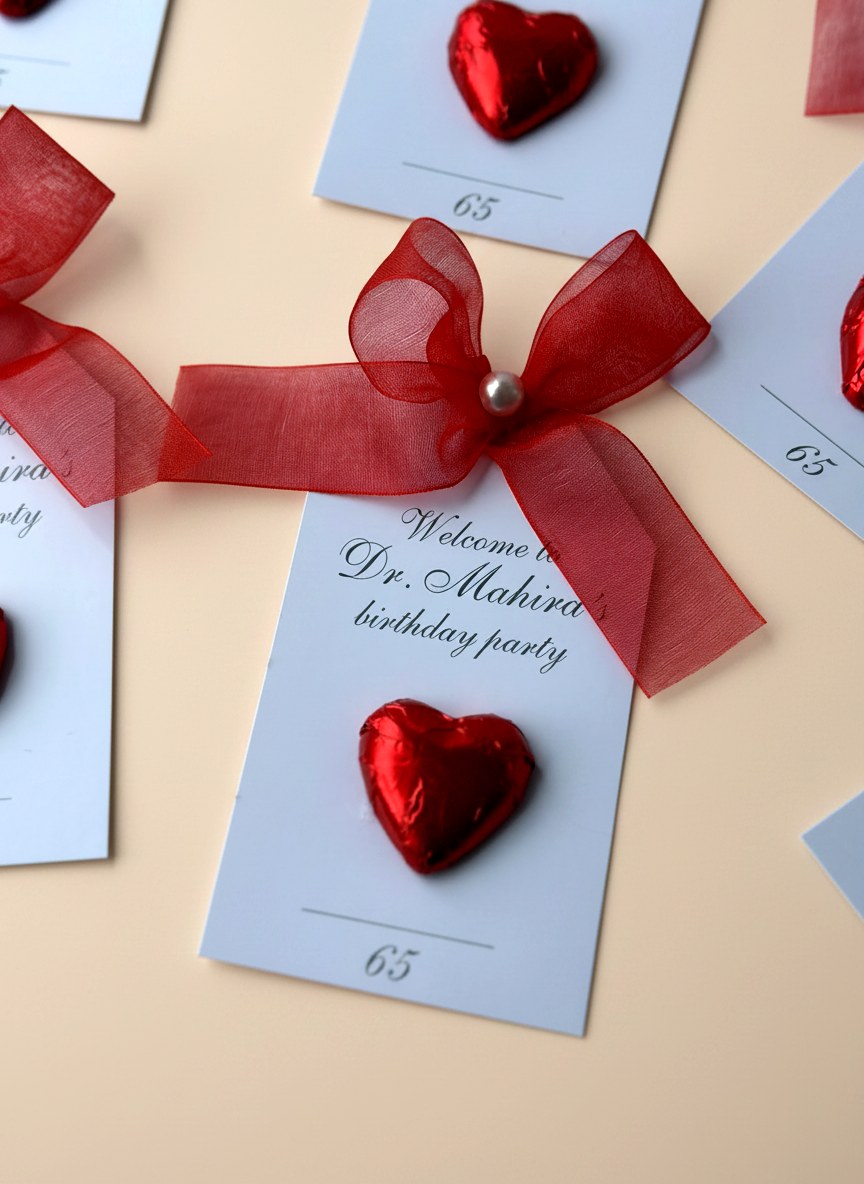 Heart 65th Birthday Favor Cards – Personalized Chocolate — Chocoodad Baku